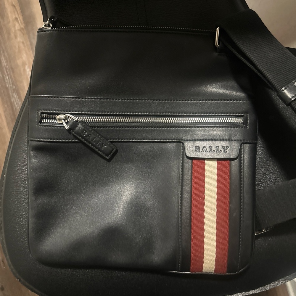 Bally Black Leather Bag with Red and White Stripes